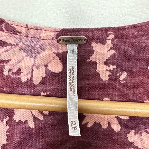 FREE PEOPLE Linen Wide Leg Jumpsuit Pink Floral Purple Sz XS {FF22} - Picture 5 of 5